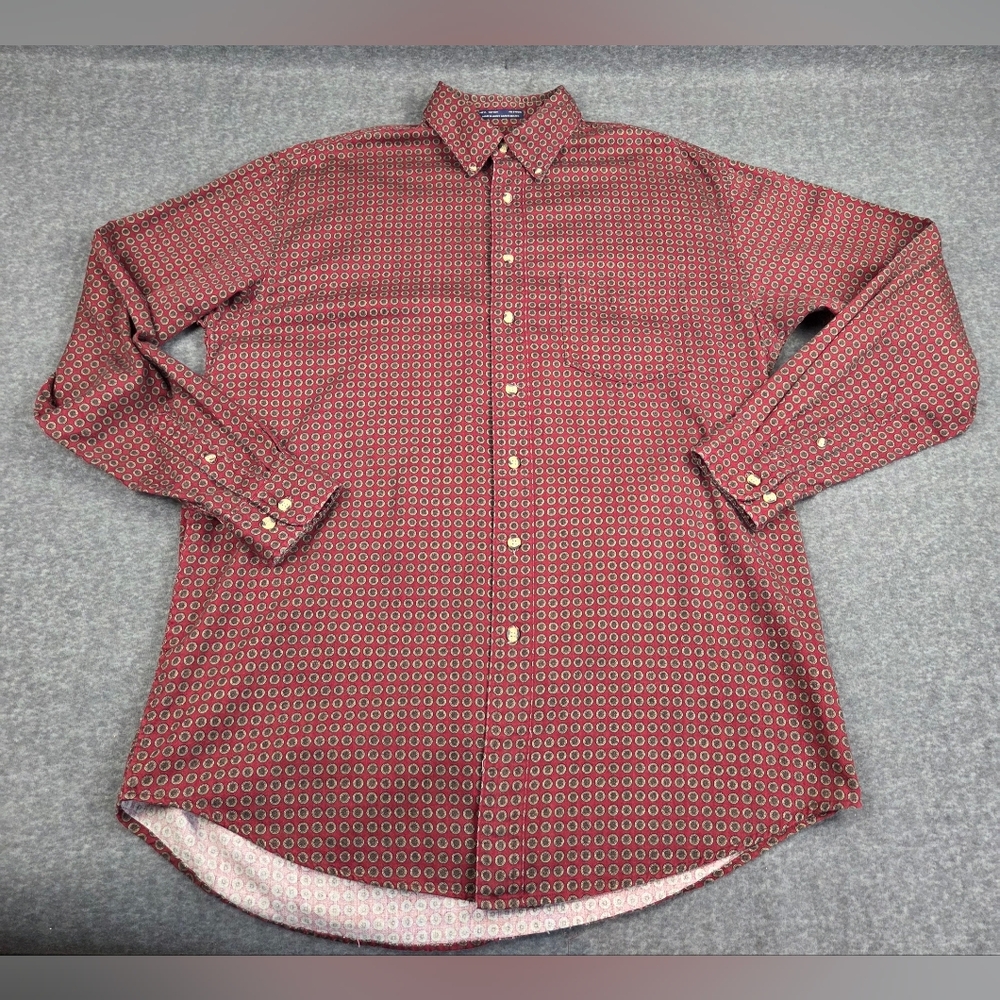Salmon River Traders Shirt Mens LT Red Long Sleeve Button Down All Over Print